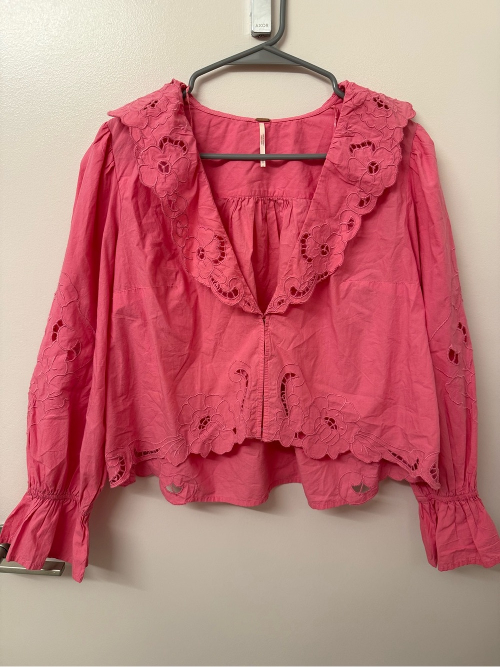 Free People Salone Eyelet Top Pink Floral Blouse XS